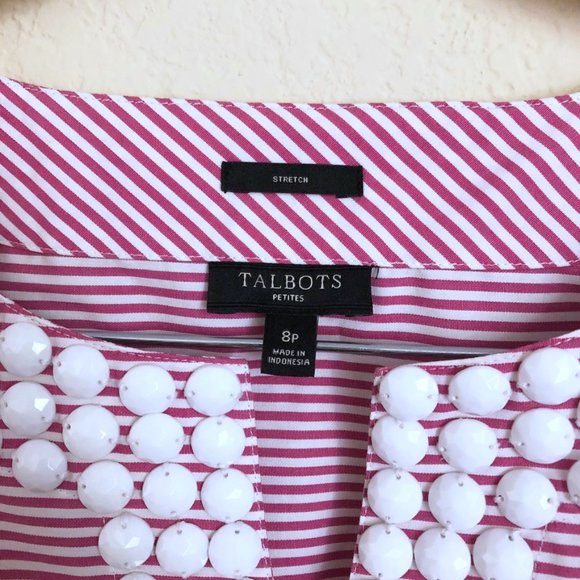 Talbots Pink Striped Sleeveless Beaded Blouse - Picture 6 of 6